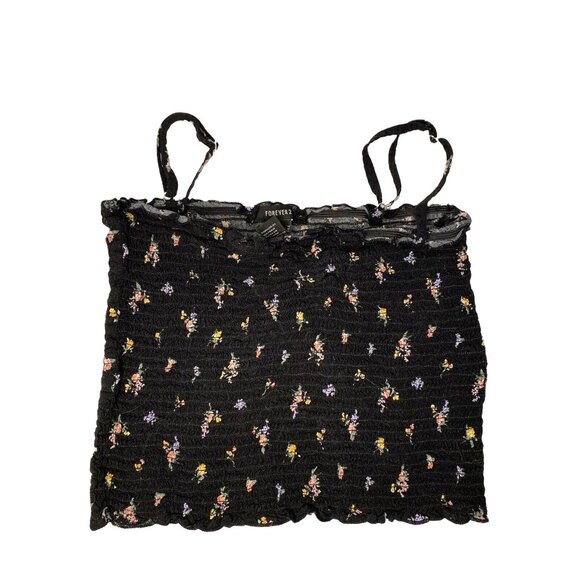 Forever 21 Women’s Tube Tank Top W Straps, Size M, Black Floral Rosebuds Shirred - Picture 1 of 7